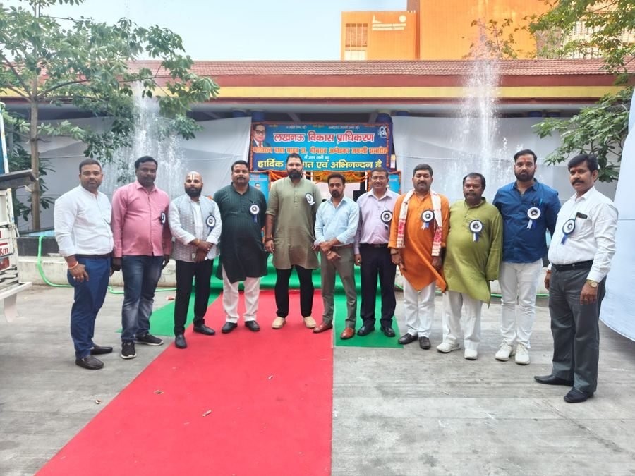 Kabeer Ji Maharaj with social workers at Lucknow Vikas Pradhikaran Ambedkar Jayanti event — inclusive social work showing Sanatan's universal approach