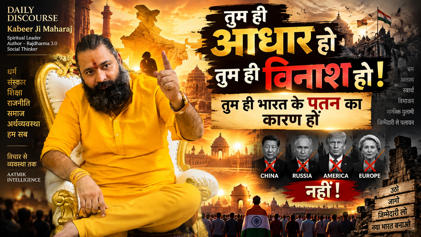 Kabeer Ji Maharaj — तुम ही आधार हो तुम ही विनाश हो। भारत का पतन China Russia America ने नहीं — हमने किया। उठो जागो जिम्मेदारी लो नया भारत बनाओ।